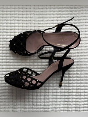 Gucci Black Strappy Studded Slingback Heels